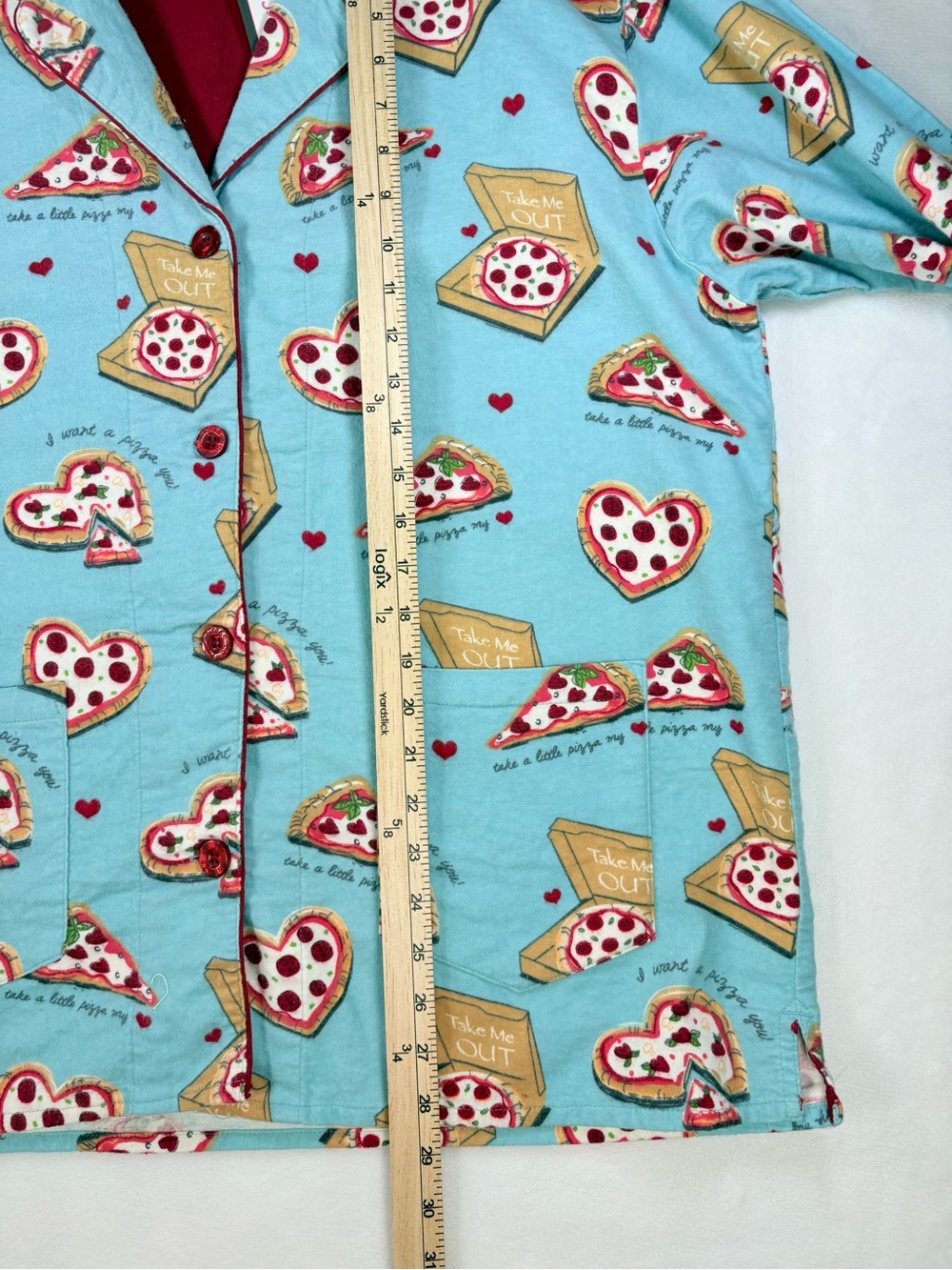 PJ Salvage Pizza Lover Flannel Pajama Set NWT Women’s Large Cotton Blue - Picture 9 of 15